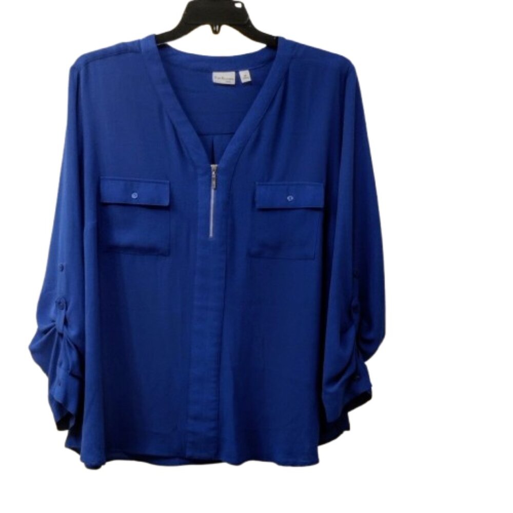 Kim Rogers:  Long Sleeve Pullover Blouse, Size 3X, Teal Blue